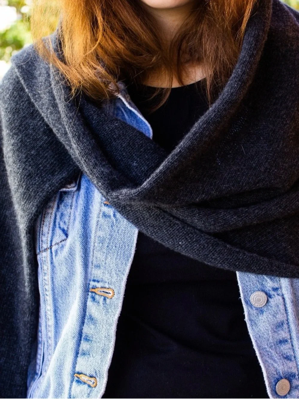 Wool and Angora Triangle Scarf, Anthracite